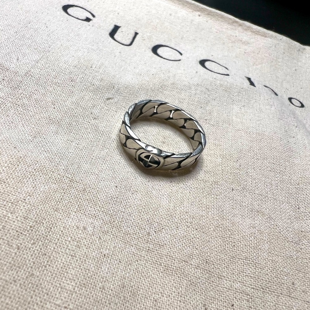 Mens Sterling Silver Gucci Ring Size 10